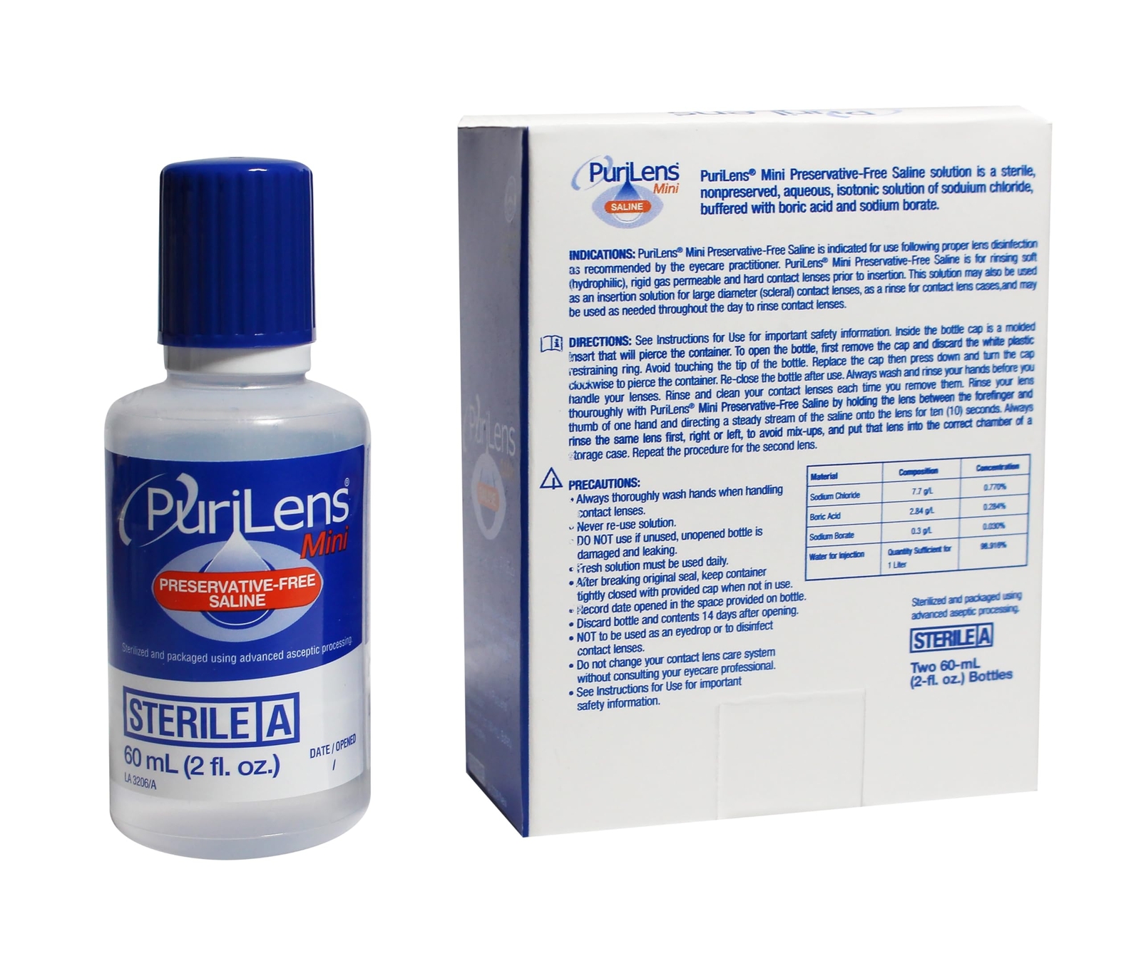 Mini Preservative-Free Lens Saline 60ml 2 fl. oz. 2 Pack