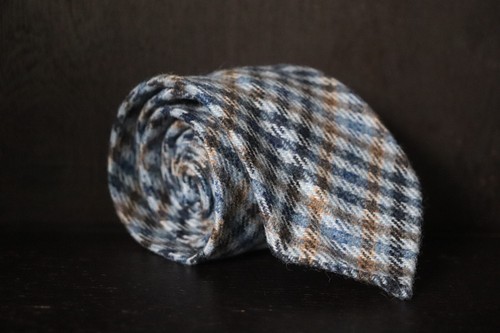 Corbata delgada E. G. Cappelli Napoli azul a cuadros distrito lana tweed sin punta - Imagen 4 de 10