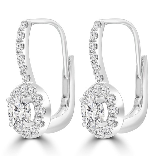 Pendientes con halo de diamantes redondos VS1 F de 1,57 quilates de oro blanco de 18 quilates - Imagen 2 de 2