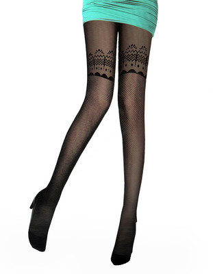 Collant Velo Nero Motivo Arabesque Jacquard SEXY CALZE NUOVO