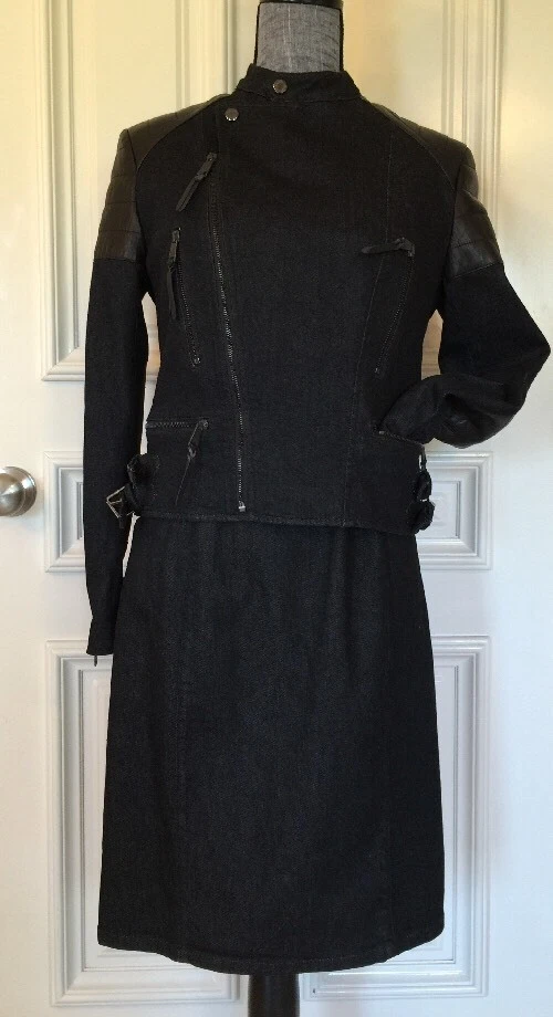 Vestido Ralph Lauren Vintage - Chaqueta Denim Negro y Cuero Talla 10 -2 Piezas Foto 2 de 4