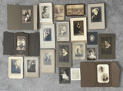 Antique Photos On Board Men Women Children Places Lot of 20