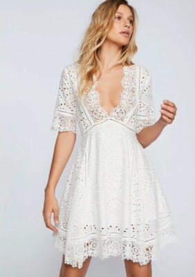 nightcap clothing white lace dress Nightcap Sheer Stretch Lace Mini Dress