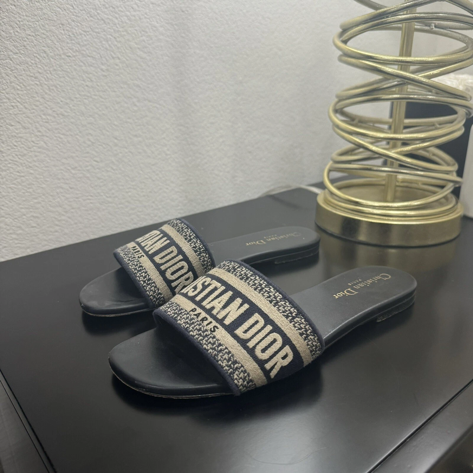 Sandale à glissière Christian Dior Dway brodée logo marine 37,5