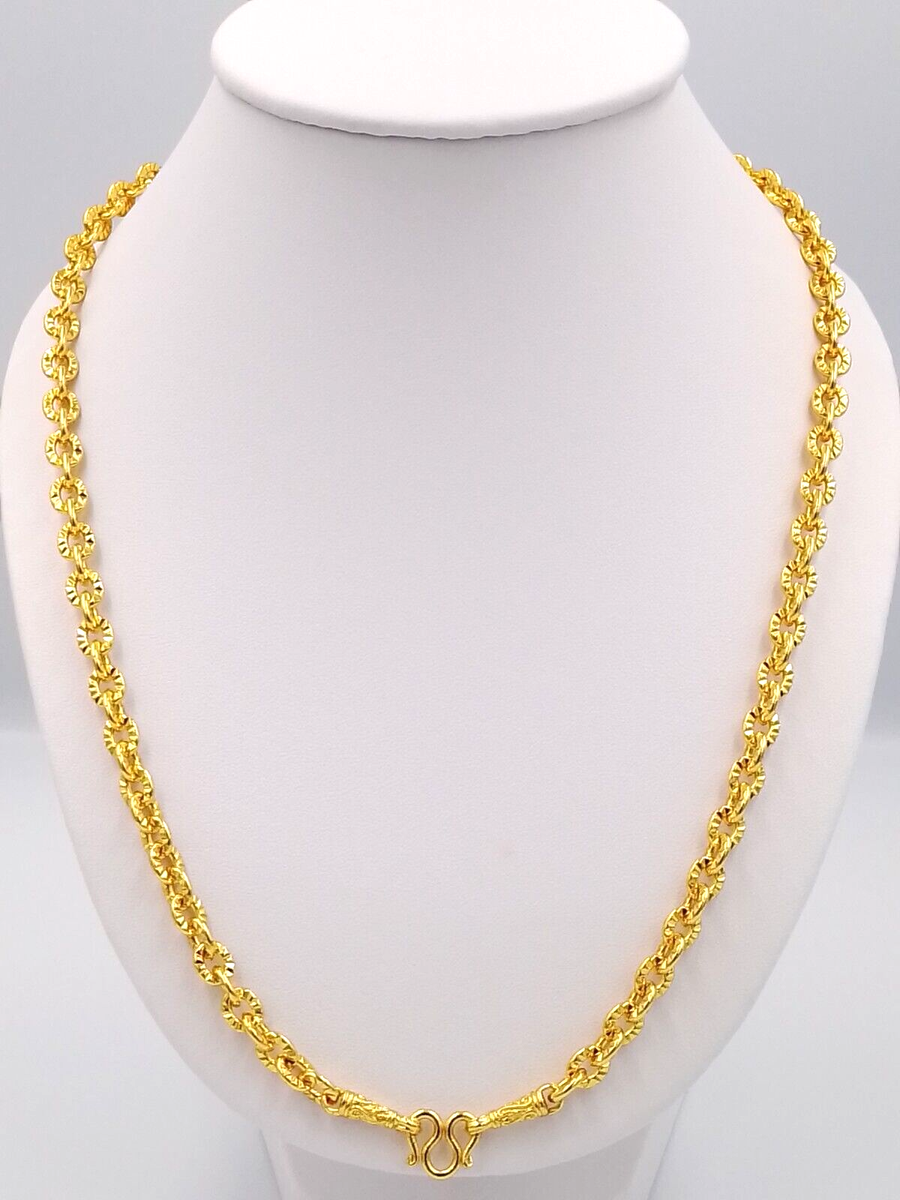 7 mm Gold Chain Necklace 22K 23K 24K Thai Yellow Gold Plated