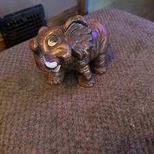 Trunk Up Elephant Brown Vintage Cold Painted ...