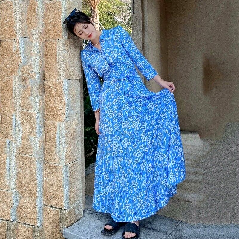 まりりん  ZARA Blue White Marilyn Belted Floral Maxi Midi Belted Shirt