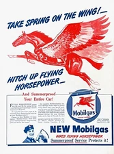 1946 MOBIL GASOLINE Genuine Vintage Print Ad MobilGas Pegasus Logo Flying Horse
