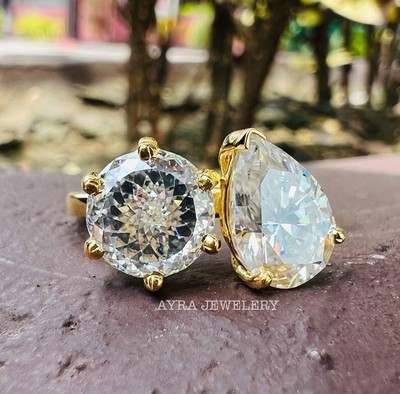 Portuguese Cut & Pear Cut 4.5 TCW Moissanite 14K Gold Wedding Ring You & Me Ring