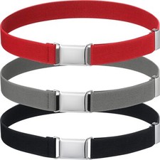 3 PCS Toddler Boy Elastic Belt Kids Adjustable Stretch Belt with Silver Buckle