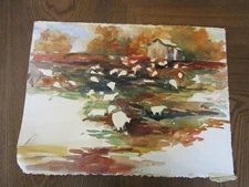 Original Watercolor By Peg Humphreys, Abstract Farm Life 15"x11"