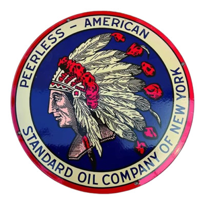 Peerless Oil Co Porcelain Enamel Heavy Metal Sign 30  Inches Double Side