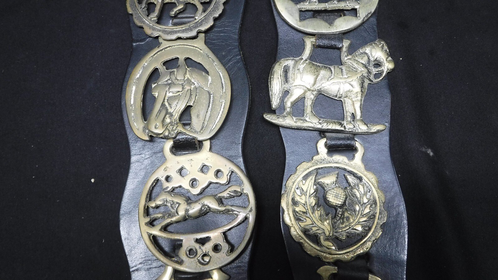 Lot Vintage Horse Tack Brass Medallions Leather Strap Harness eBay