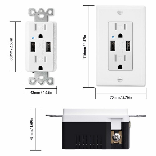 Cargador de salida de pared USB 4,2A/4,8A/5,8A tipo C/A 15A receptáculos resistentes a la manipulación - Imagen 2 de 27