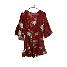 Lucid Pink Floral Boho Bell Flare Sleeves Ruffle Romper Womens Size M