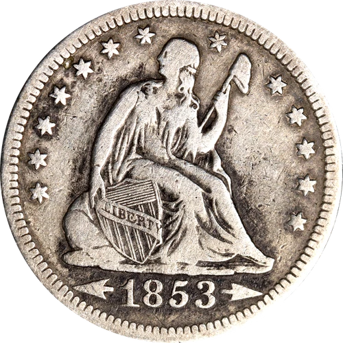 1853-P Seated Liberty Quarter - Arrows + Rays