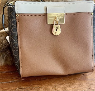 NWT CALVIN KLEIN Women's Crossbody Purse Brown/Gold Logo Adjustable chain strap 