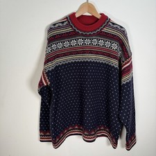 Lands End Sweater Men's Sz L Fair Isle 100 Wool Nordic Ski Lodge Hong Kong