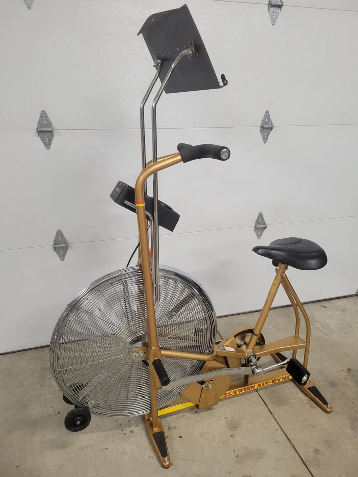 *Vintage GOLD SCHWINN AIRDYNE fitness EXCERCISE BIKE w/ RARE reading stand CLEAN - Image 2 of 4