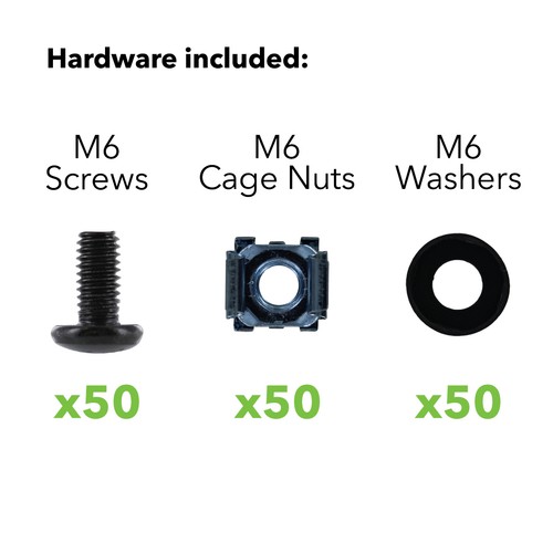 M6 Cage Nuts & Screws for Server Shelves Cabinets - 50 Pk Rack Mount - Afbeelding 2 van 2