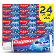 Colgate MaxFresh Fluoride Toothpaste, Travel Size, Mint, 1 Ounce Pack of 24 