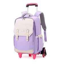 Purple Rolling Backpack for Girls Kids Roller with Wheels for Trolley School