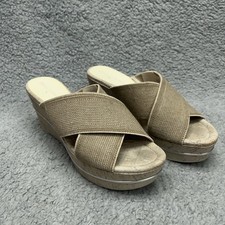 Donald J Pliner Dani Wedge Sandals Womens 6.5 M Beige Platform Stretch Straps