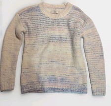 LOFT Women's XS Pastel Striped Crewneck Sweater Cream Pastel Chunky Knit Cozy