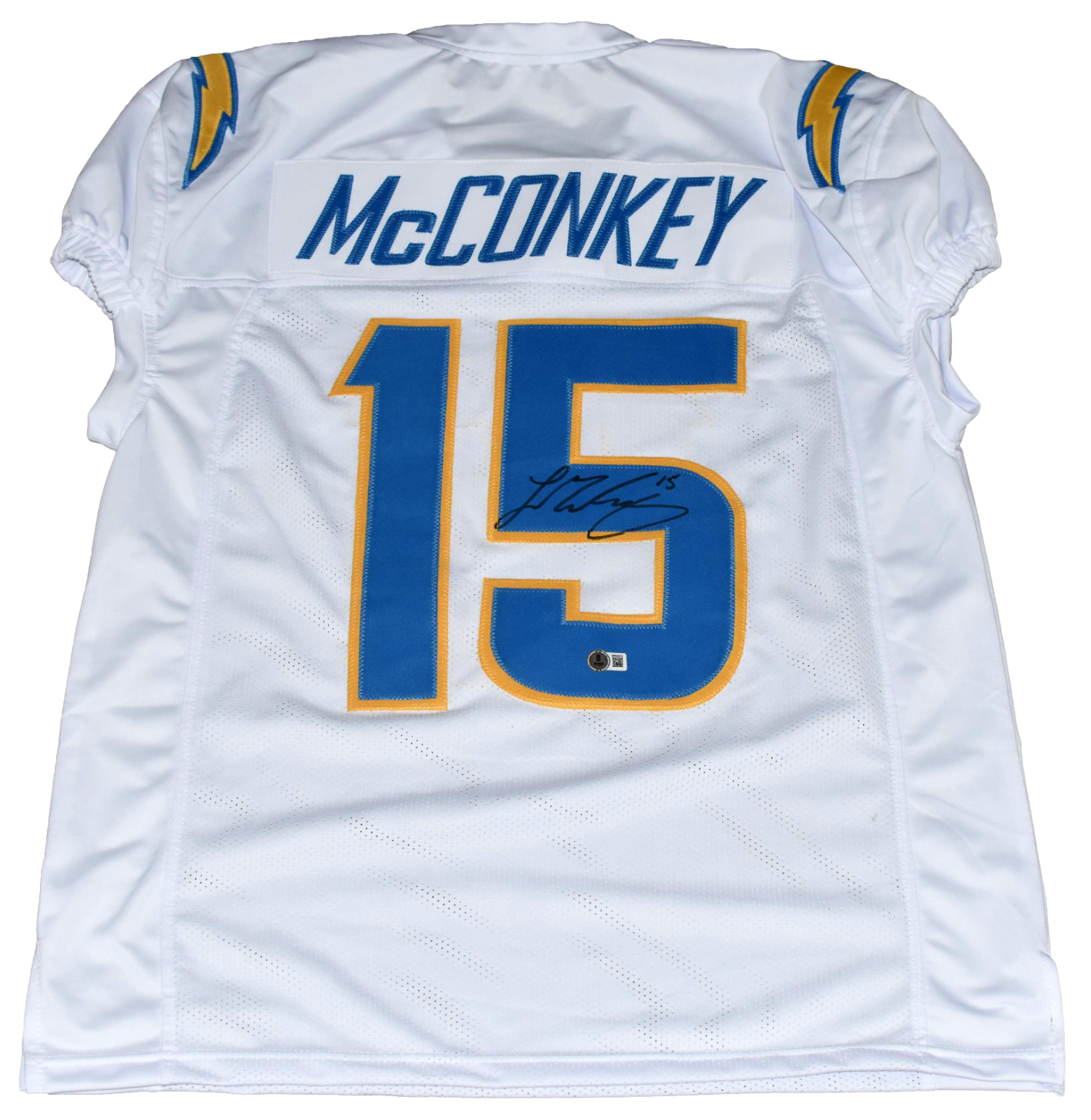 Ladd McConkey Autographed Signed Los Angeles Chargers #15 WHITE GAME CUT JERSEY BECKETT 