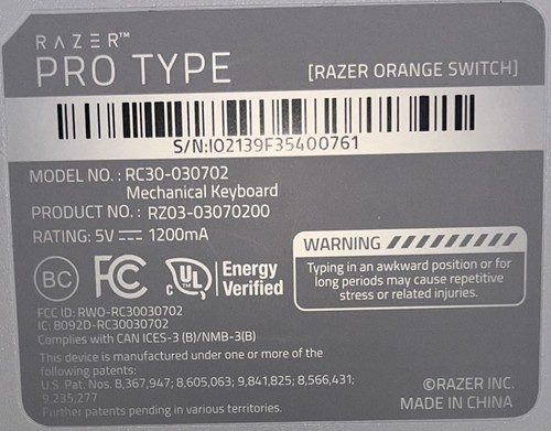 Razer Pro Type Wireless Mechanical Keyboard RZ03-030702 With Dongle & Wire EUC - 第 3/5 張圖片