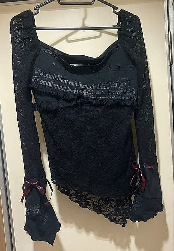 h.Naoto Asymmetrical Lace Cutsew Black Top Hyde Style Size S from Japan