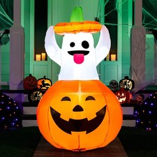 5FT Halloween Inflatable Ghost Yard Decoration - LED Pumpkin Blow Up Decor