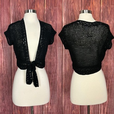 Ann Taylor LOFT Y2K Cropped Cardigan Loft Black Open Knit Size Medium M