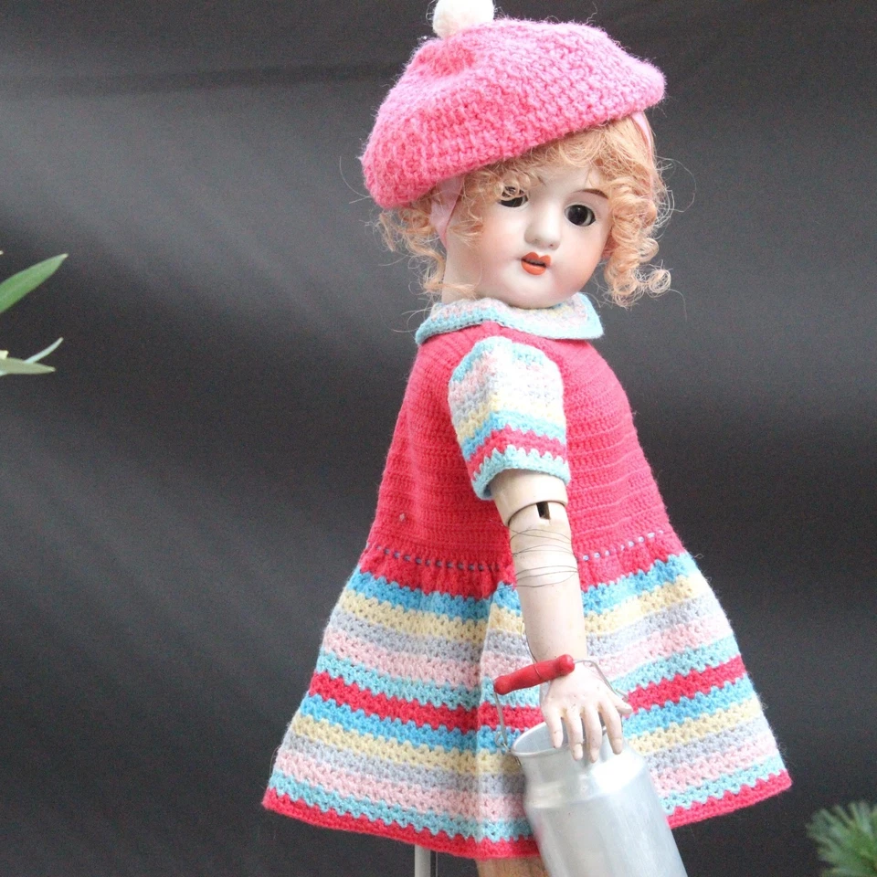 Vestido de muñeca rosa vintage con gorra para muñeca de 25" túnica antigua Foto 2 de 4