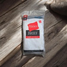 New 2003 Hanes Mens Briefs Size 38 White Underwear Preshrunk Cotton Pack Of 3