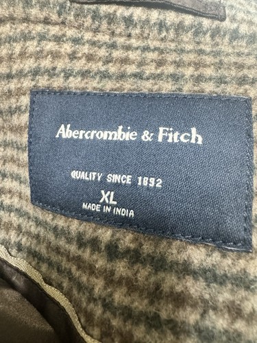 Abercrombie & Fitch Wool Blend Topcoat Trench Brown Hounds Plaid Size XL - Picture 7 of 7