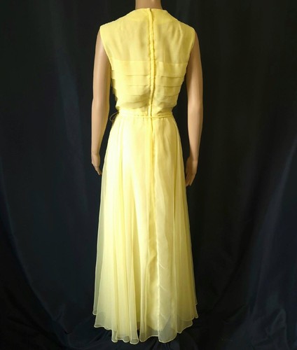 BOHO LEMON CHIFFON 1970s Vintage SWEEPING Full Circle Skirt MAXI DRESS - SM - Picture 7 of 9