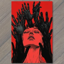 Art Print Woman Crying Out Red Hands All Around Intensity Bold Contrast