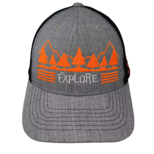Cap America Trucker Hat Gray Black Explore Mountain Embroidery OS Snapback Mesh