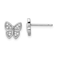 Sterling Silver Rhodium-plated Cubic Zirconia Butterfly Post Stud Earrings