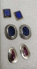 Earrings Pierced Studs w/ Gems Lapis Lot of 3 Pair Sterling Silver Southwestern