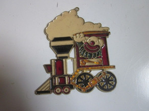 VINTAGE WINDOW STAINED GLASS SUNCATCHER CLOWN TOY TRAIN 5" X 4.5" A & S STRAUSS