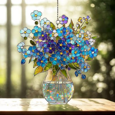 Forget Me Not Bouquet Hologram Suncatcher Acrylic