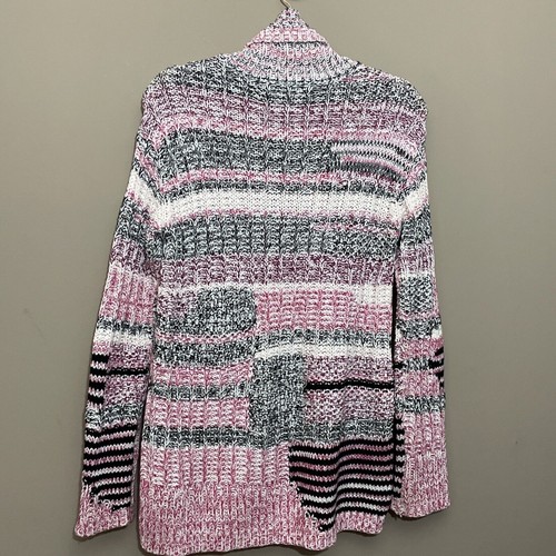 Sparrow Anthropologie Pink Stripe Turtleneck Pullover Cable Knit Sweater Size M - Picture 7 of 9