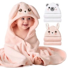 2-Pack Hooded Baby Towels, 32"  32" Soft  Absorbent Plush Fleece, Cute Anim...