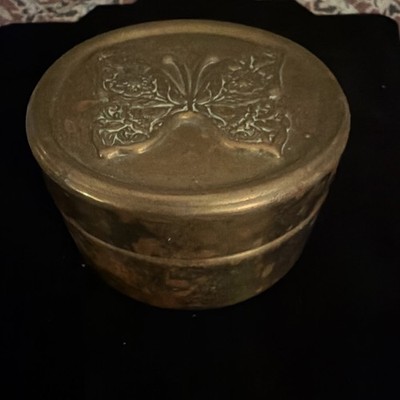 Brass Decorative Tin Round Box with Butterfly Design Lid