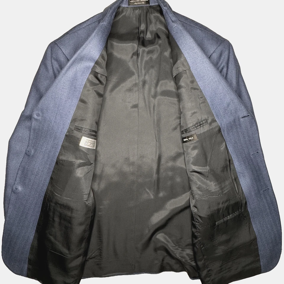 Blazer Gianfranco Ruffini Para Hombres 44R Azul 100% Seda Abrigo Deportivo Chaqueta Tres Botones Foto 2 de 4