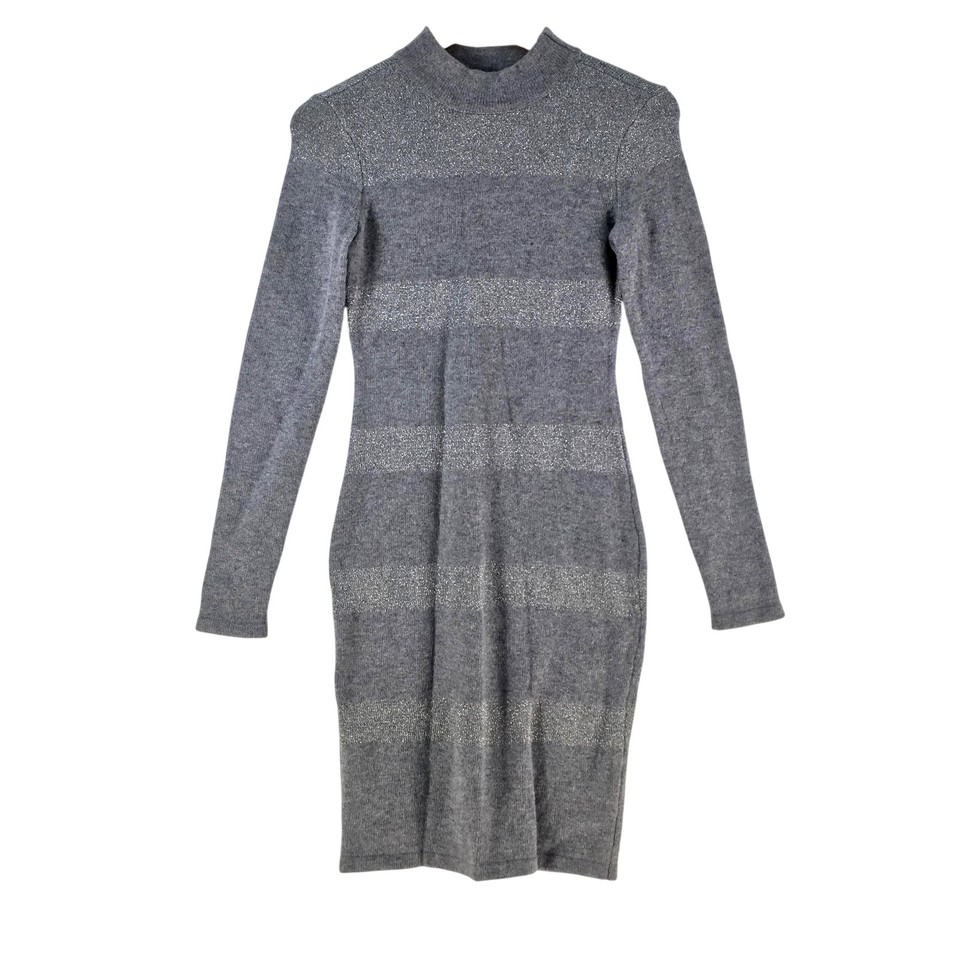 Tokito Dress Womens 6 Grey Striped Knit Mock Neck Long Sleeve Bodycon 131065