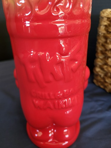 Tikis Bar And Grill Waikiki Hawaii Red And Yellow Tiki Glass Tumbler NICE! - Picture 6 of 7