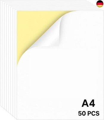 A4 Aufkleber bedruckbar ? 50 Blatt Stickerpapier zum Bedrucken, selbstklebendes